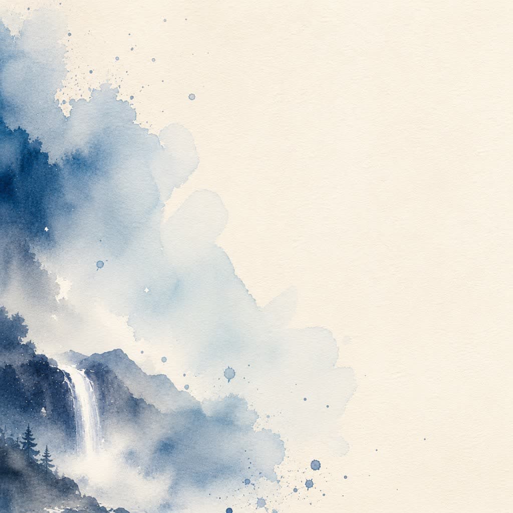 A watercolor waterfall dissolving into a wash of blue.