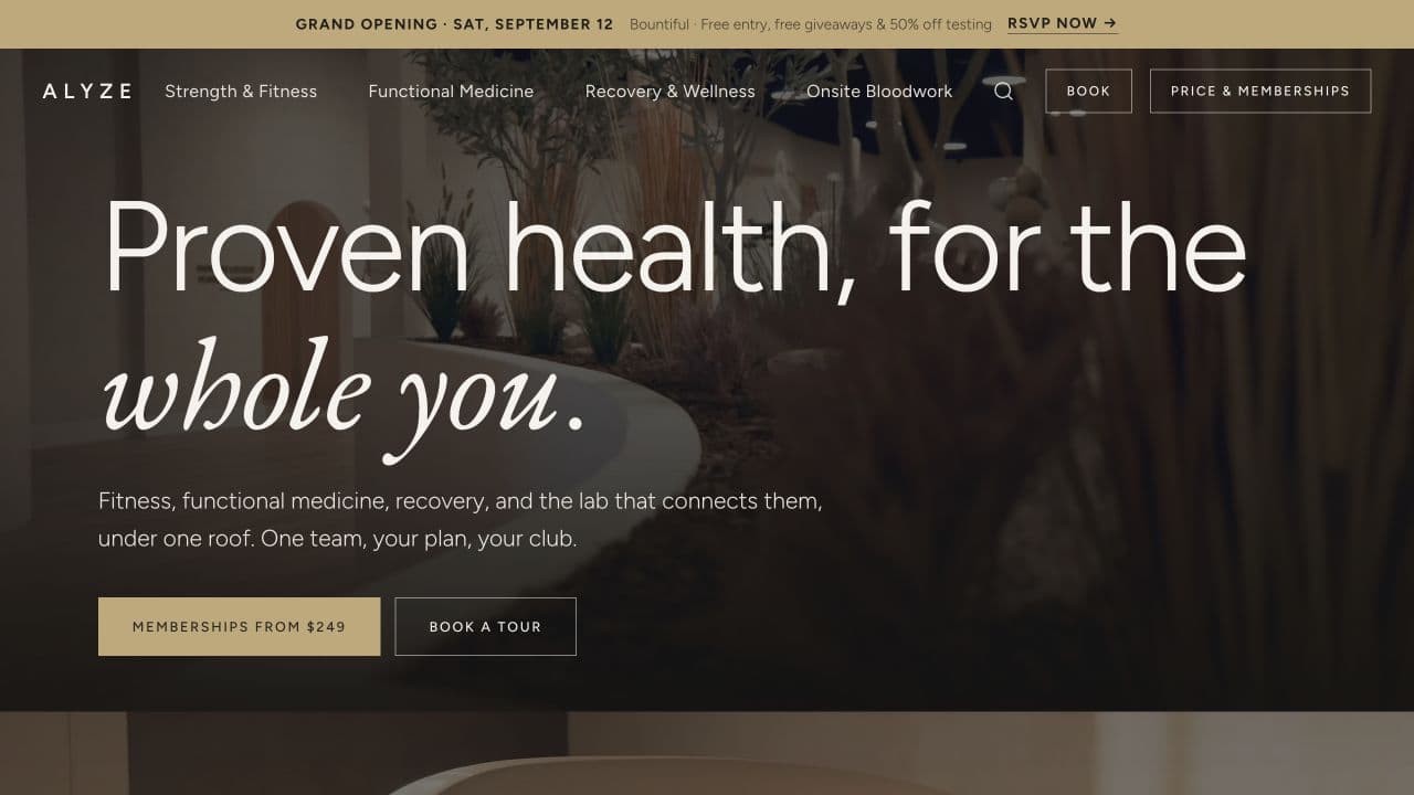 ALYZE homepage with the headline Proven health, for the whole you.